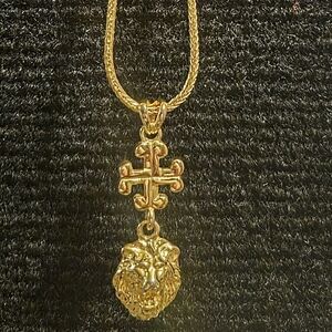 Vintage Anne Klein Gold Lion and Cross Necklace